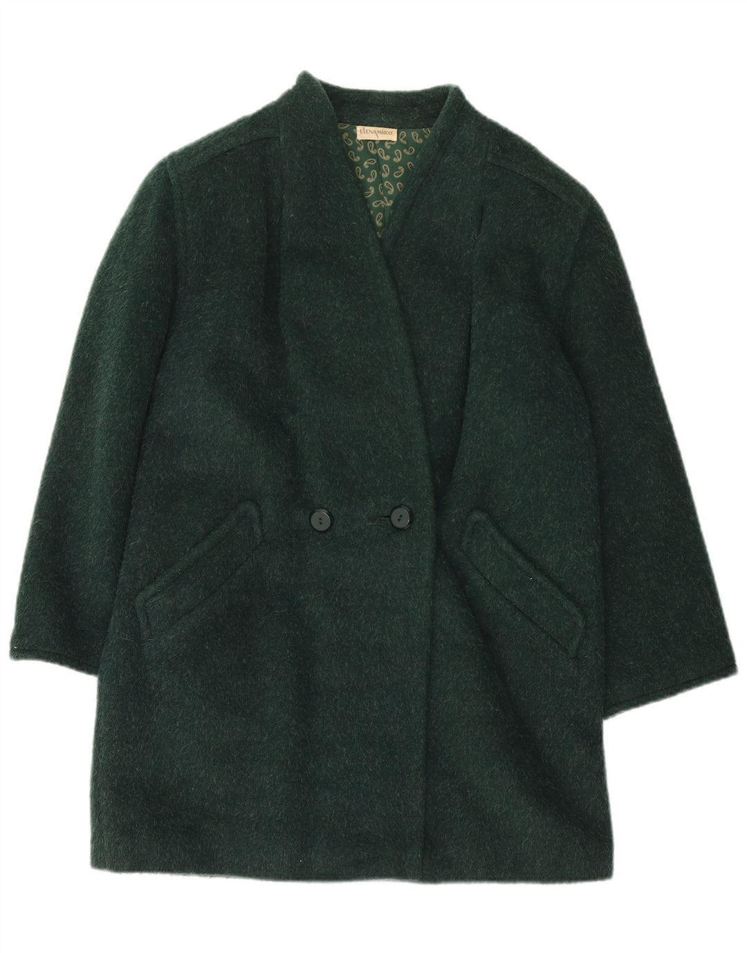 ELENA MIRO Casaco feminino duplo breasted Reino Unido 14 grande lã verde