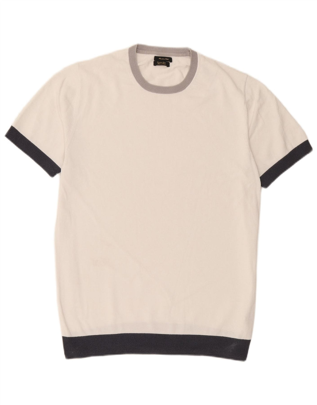 Suéter masculino Massimo Dutti com gola redonda, grande bloco colorido branco