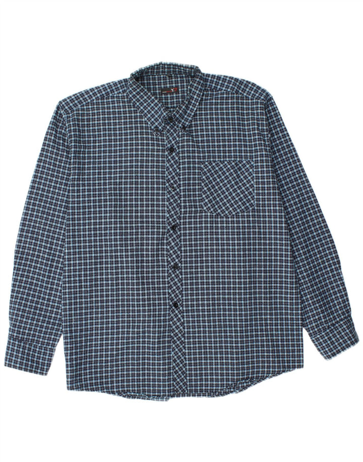 Camisa masculina vintage de flanela tamanho 45 XL xadrez azul