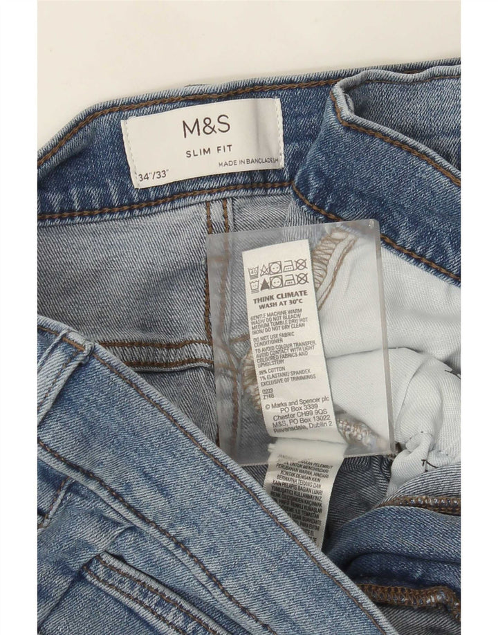 Marks & Spencer Mens Slim Jeans W34 L33 Azul Algodão