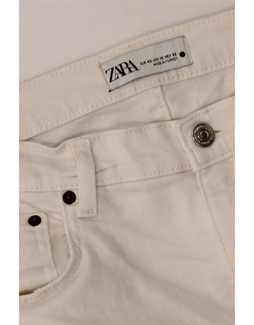 Zara Jeans feminino cortado desgastado UE 42 grande W32 L24 algodão branco