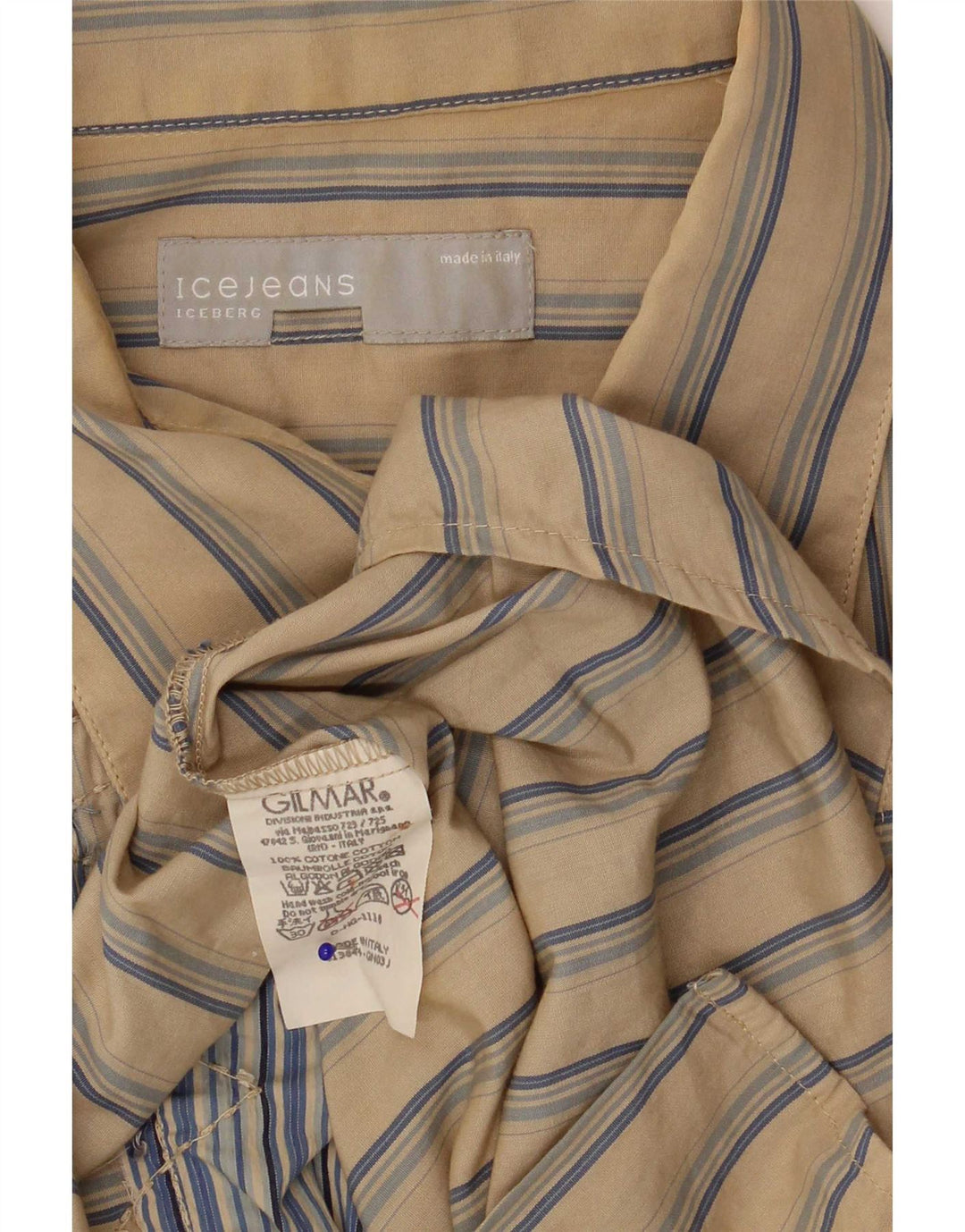 Camisa masculina Iceberg de algodão listrado bege médio