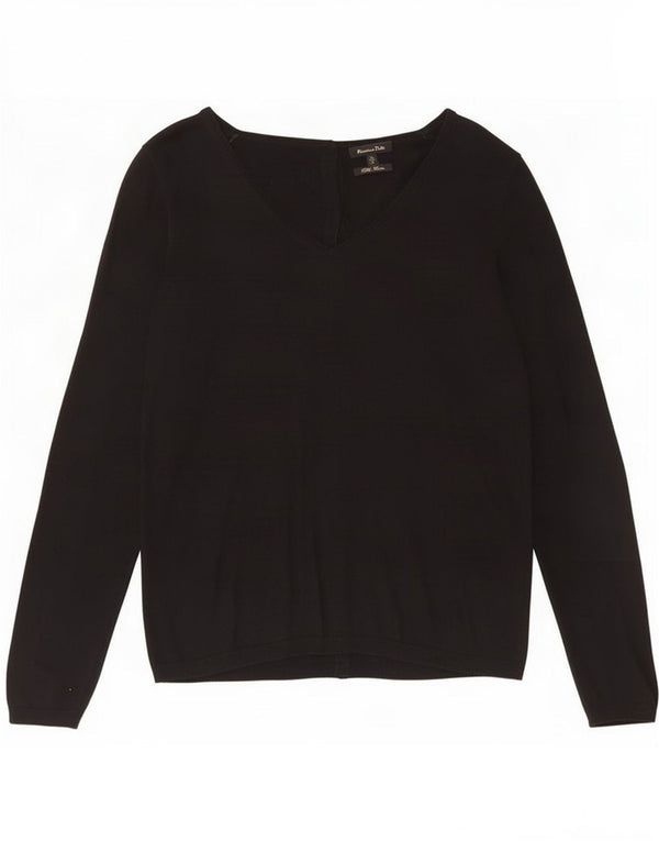 Suéter feminino Massimo Dutti com decote em V Reino Unido 12 seda preta média