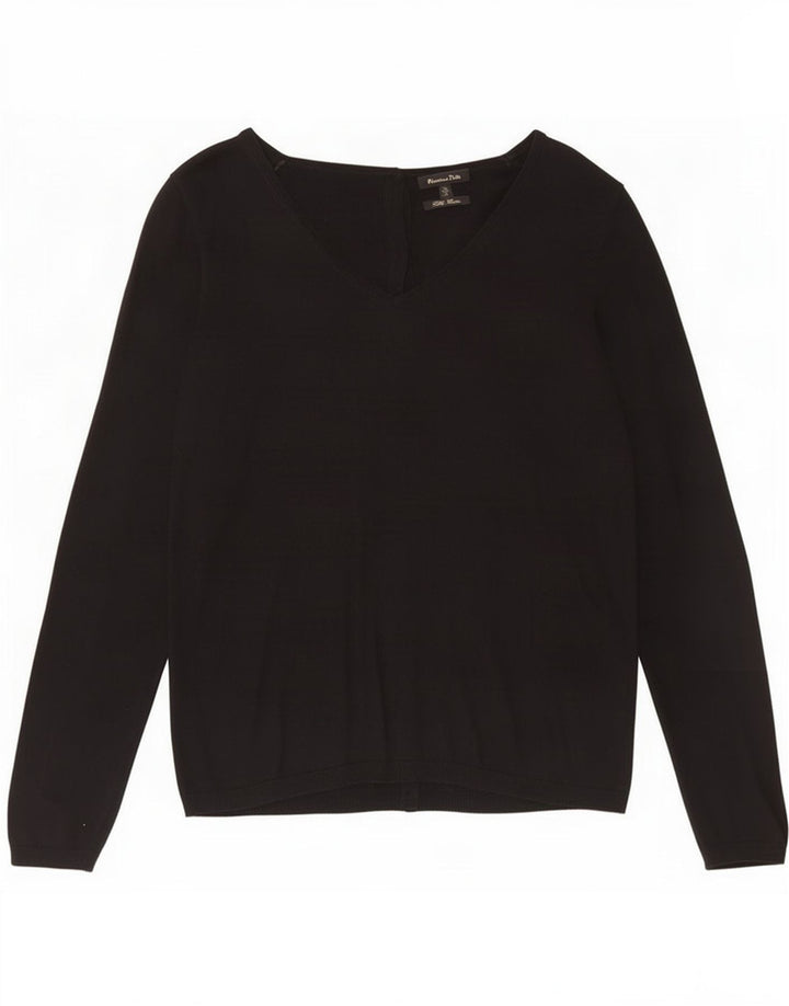 Suéter feminino Massimo Dutti com decote em V Reino Unido 12 seda preta média