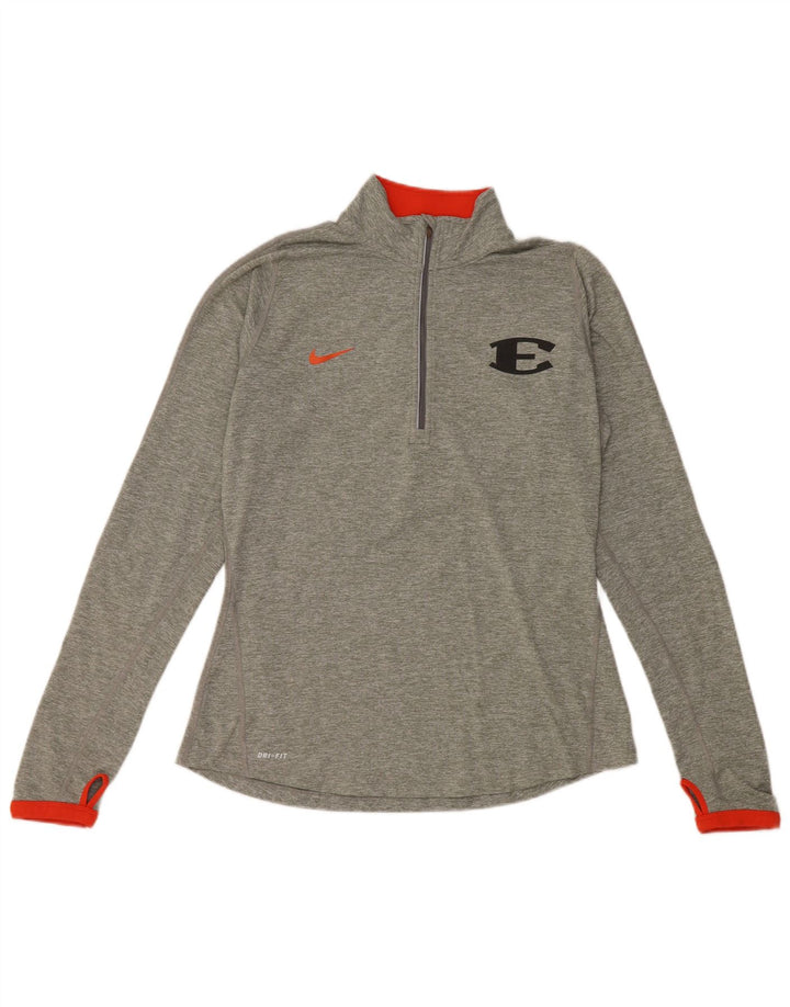 NIKE Womens Dri Fit Pullover Treino Top UK 12 Medium Grey Flecked