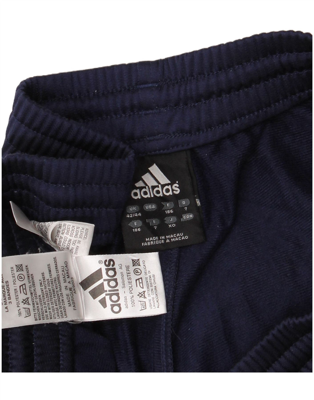 Calças de treino masculinas ADIDAS UK 42/44 grandes azul marinho poliéster