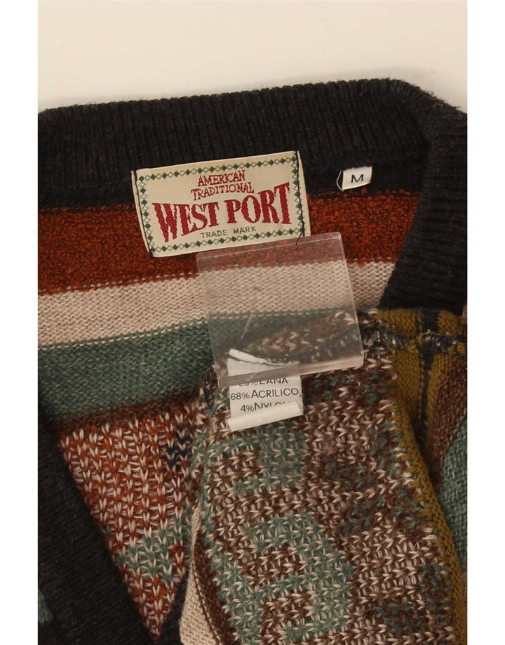 Suéter cardigã masculino sem mangas West Port listrado multicolorido médio