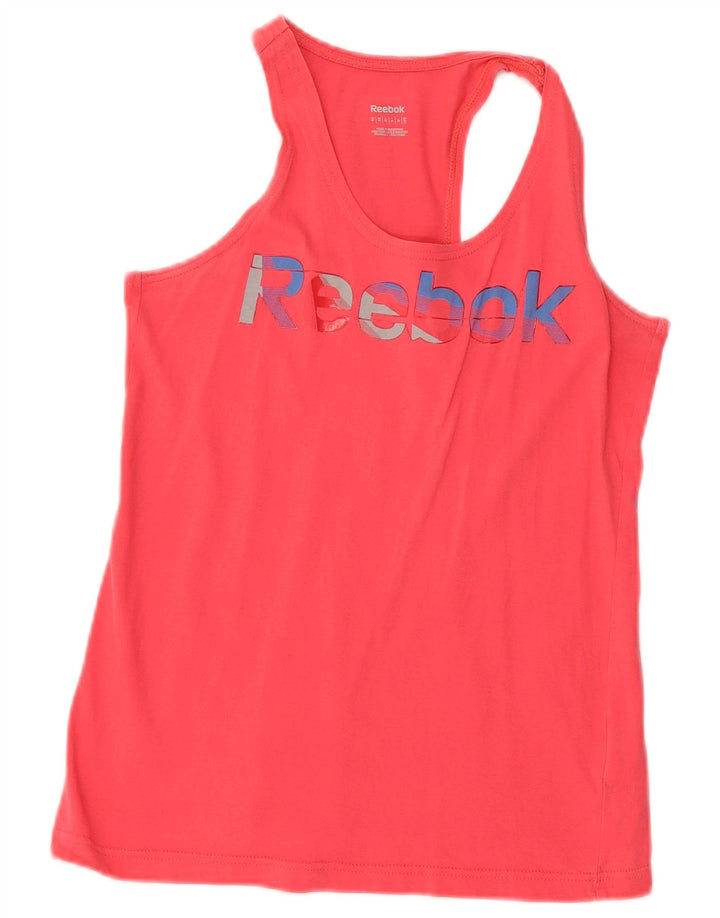 REEBOK Womens Graphic Vest Top UK 12 Médio Algodão Rosa