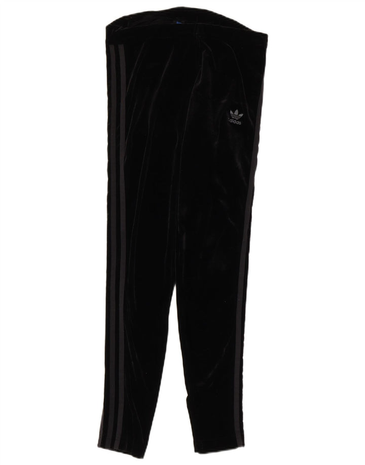 Adidas Mulheres Velour Leggings UK 12 Médio Preto Poliéster