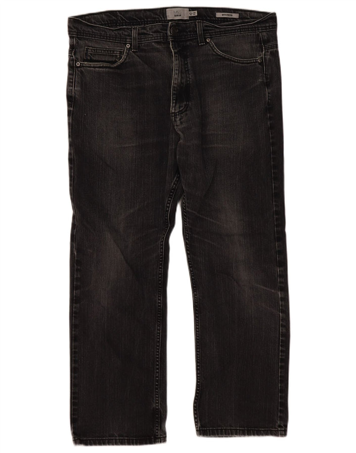 Calça jeans reta regular masculina Marks & Spencer W36 L29 cinza