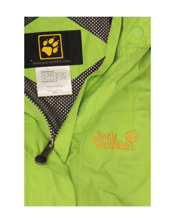 Jaqueta de chuva feminina com capuz Jack Wolfskin Reino Unido 12/14 bloco colorido verde médio