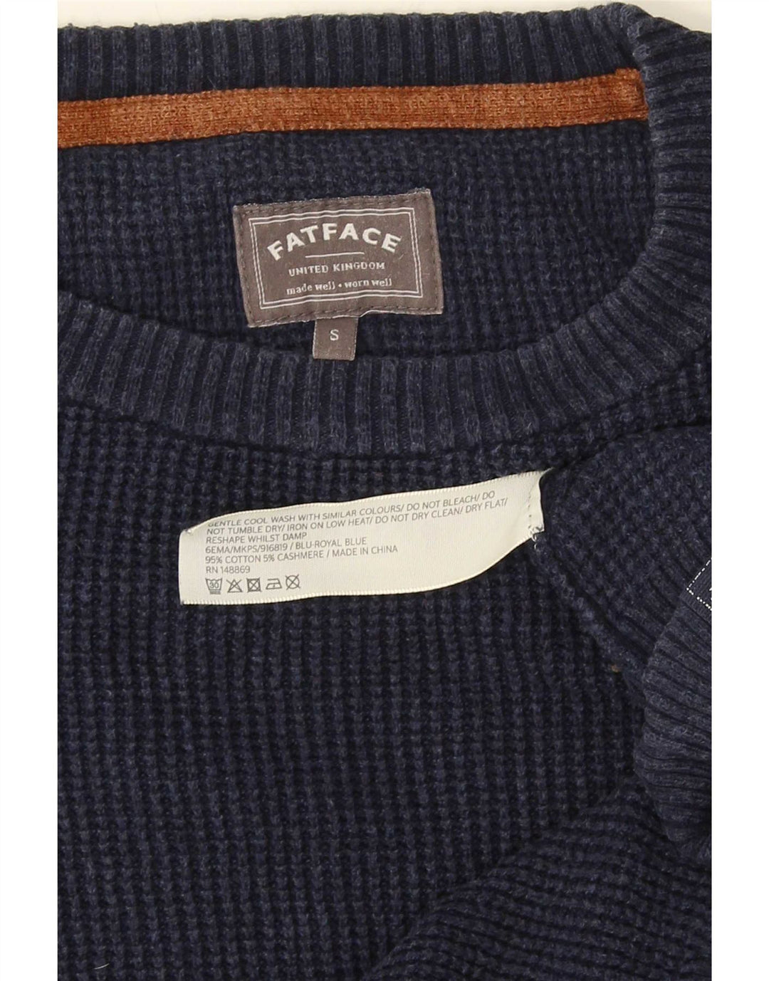 Suéter masculino Fat Face com gola redonda, pequeno algodão azul marinho