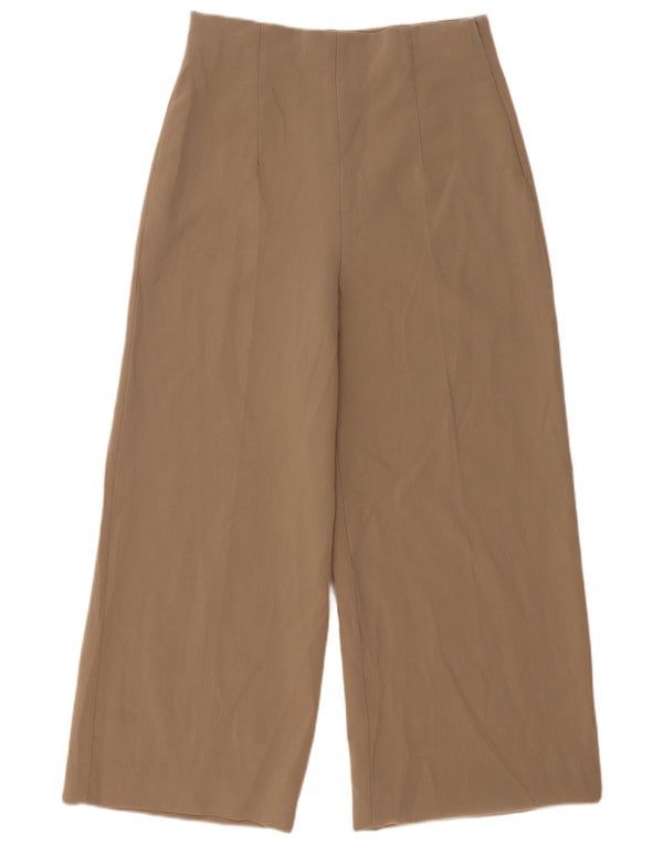 Calça feminina Zara com perna larga cortada média W29 L25 bege
