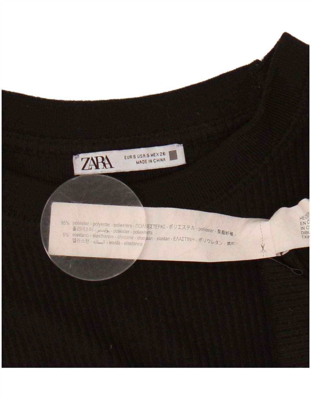 Top feminino Zara manga comprida UK 10 pequeno poliéster preto