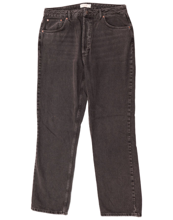 Topshop feminino Kort Straight Jeans UK 18 XL W36 L32 algodão preto