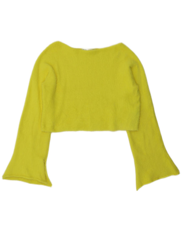 Zara Crop Top Feminino Manga Longa Reino Unido 14 Nylon Amarelo Médio