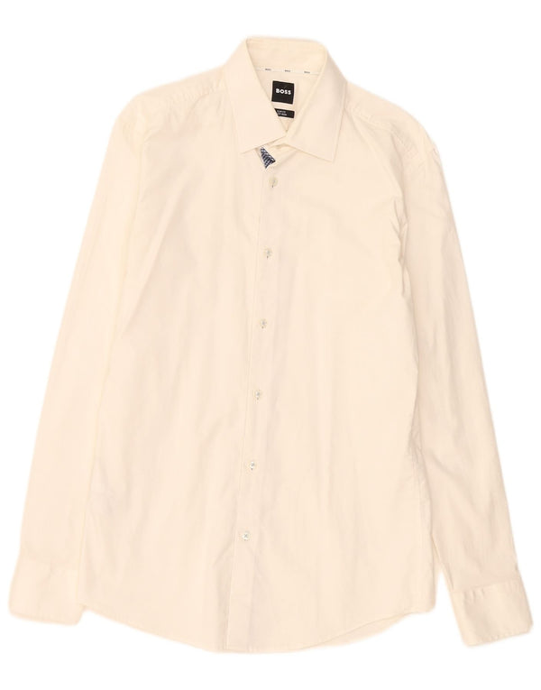 Camisa masculina Hugo Boss Slim Fit tamanho 40 15 3/4 algodão branco médio