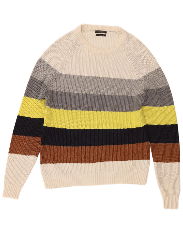 Zara Suéter masculino com gola redonda, algodão listrado médio multicolorido