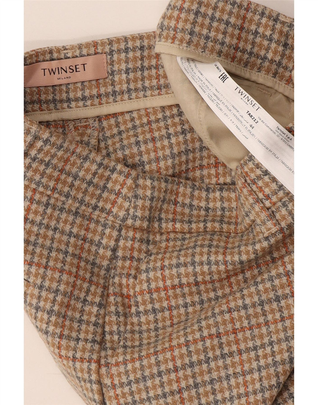 Calça feminina Twinset Milano cortada IT 44 médio W30 L23 bege