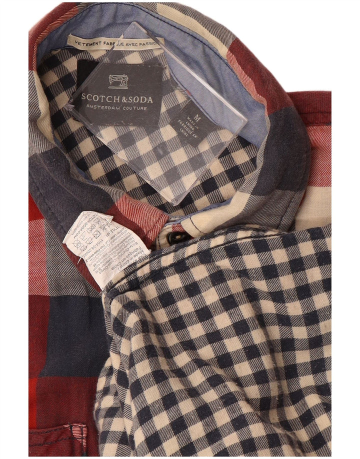 Camisa masculina de flanela SCOTCH & SODA de algodão xadrez vermelho médio