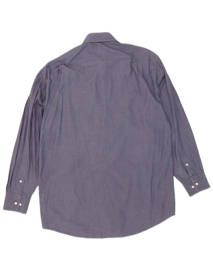 Camisa masculina Tommy Hilfiger tamanho 15 1/2 médio azul marinho espinha de peixe