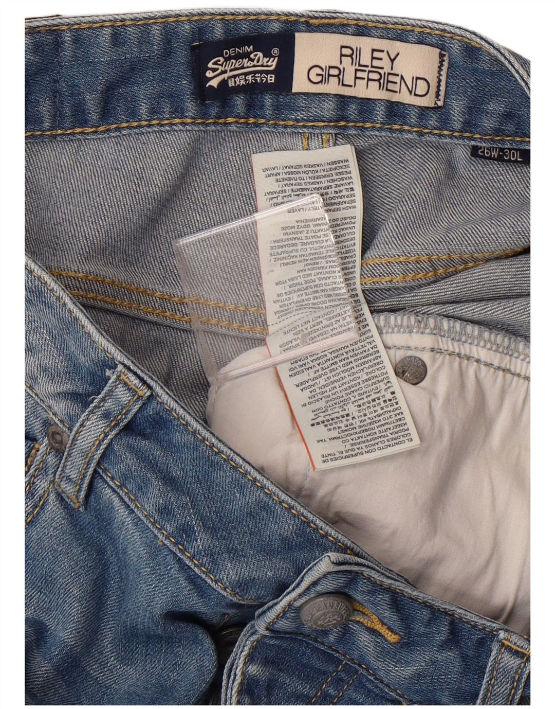 Jeans femininos SUPERDRY Girlfriend Distressed Slim W26 L30 Azul Algodão