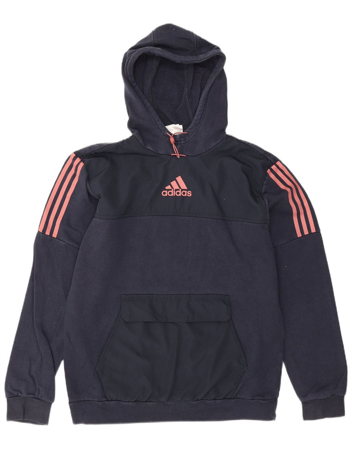Adidas Mens Hoodie Jumper Médio Azul Marinho Algodão