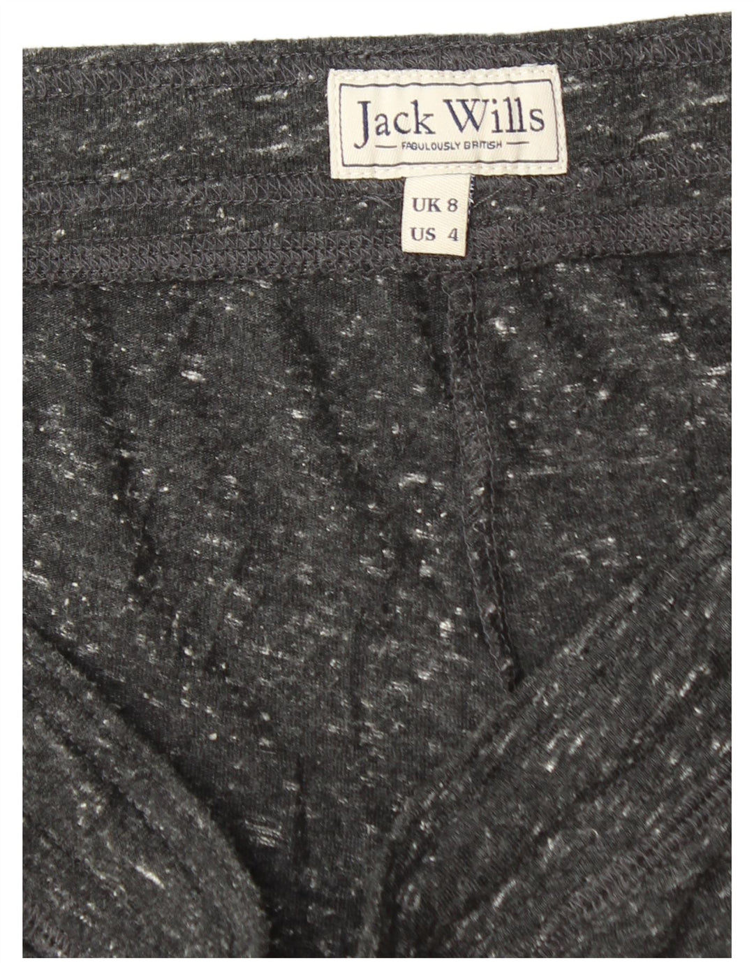 Shorts esportivos femininos Jack Wills Reino Unido 8 poliéster manchado preto pequeno