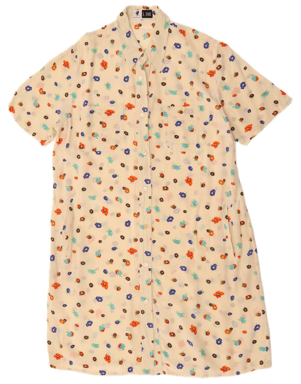 Vestido camisa feminino vintage de manga curta IT 46 grande bege floral