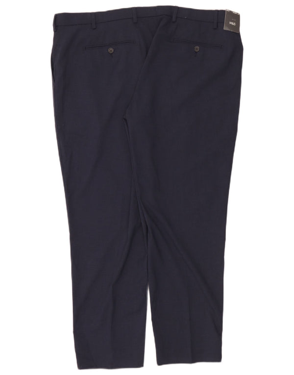 Calça chino masculina Marks & Spencer W42 L29 poliéster azul marinho