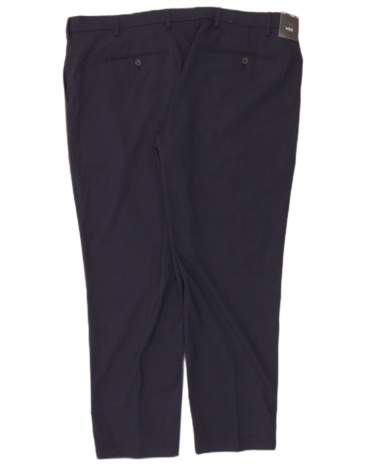 Calça chino masculina Marks & Spencer W42 L29 poliéster azul marinho
