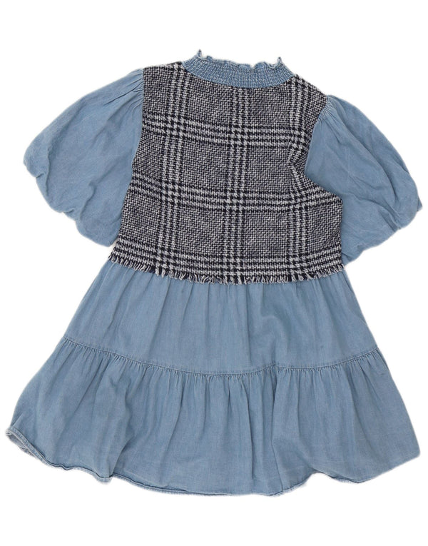 Vestido feminino Zara em camadas UK 10 pequeno algodão xadrez azul