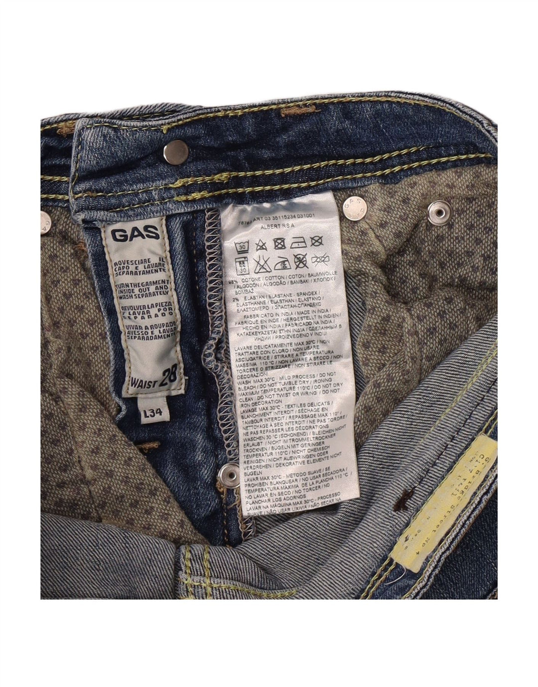 Calça jeans reta feminina GAS W28 L29 algodão azul