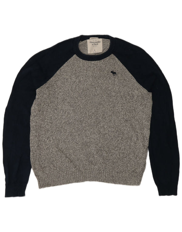 Suéter masculino Abercrombie & Fitch com gola redonda e grande cinza