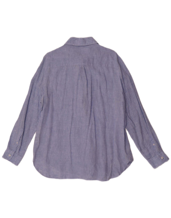Camisa feminina Reiss UK 14 grande linho azul