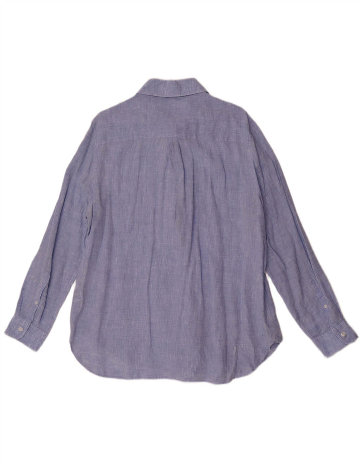 Camisa feminina Reiss UK 14 grande linho azul