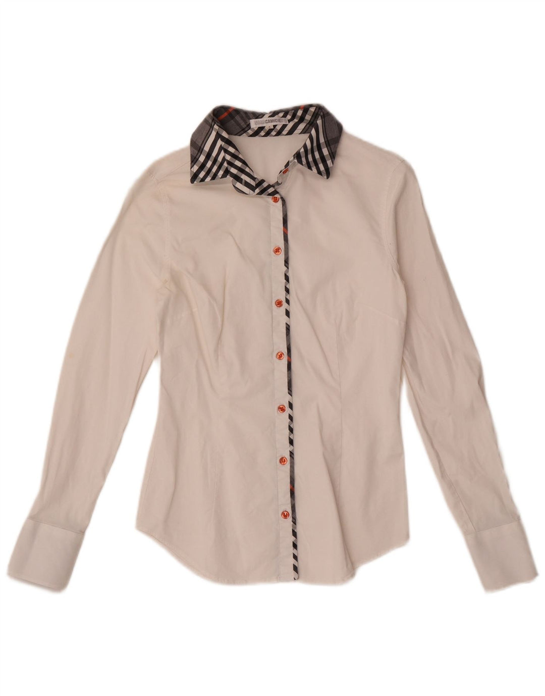 Camisa feminina Naracamicie EUA 0 XS algodão xadrez branco