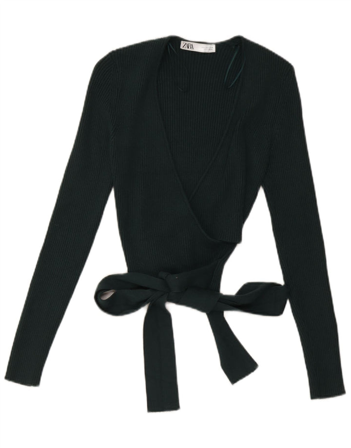 Zara Womens Wrap Cardigan Top Reino Unido 14 Grande Viscose Verde