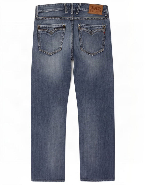 Replay Mens Billstrong Straight Jeans W32 L28 Azul Algodão