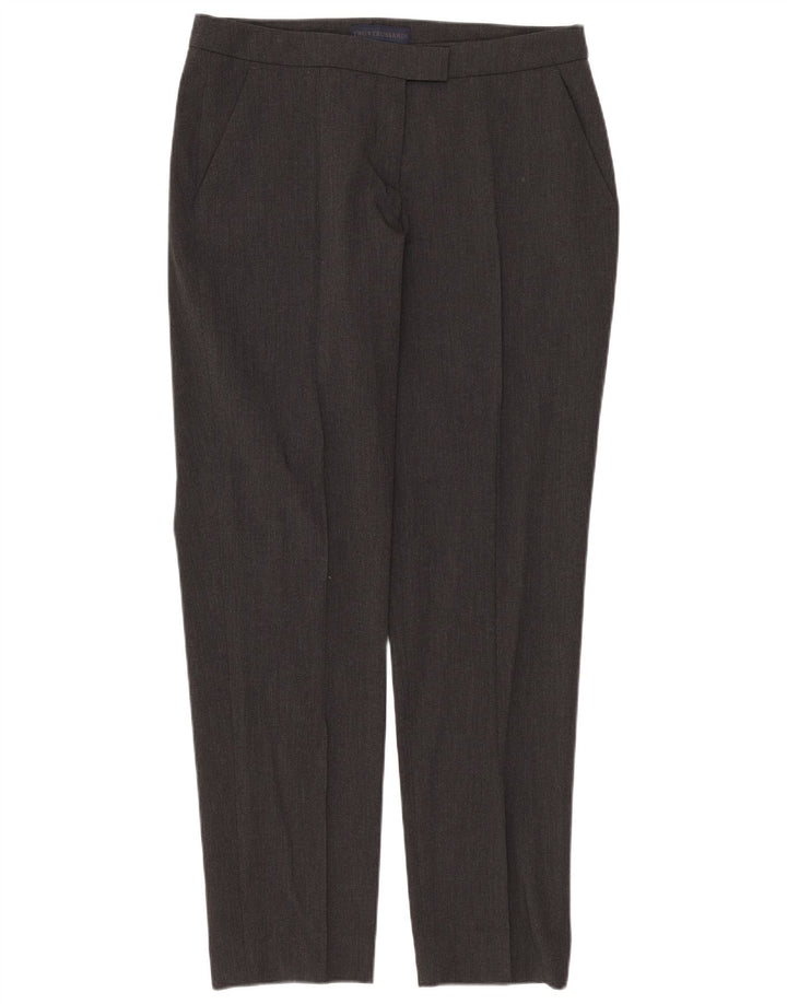 Calça feminina Trussardi Slim Suit IT 40 pequena W30 L27 poliéster cinza