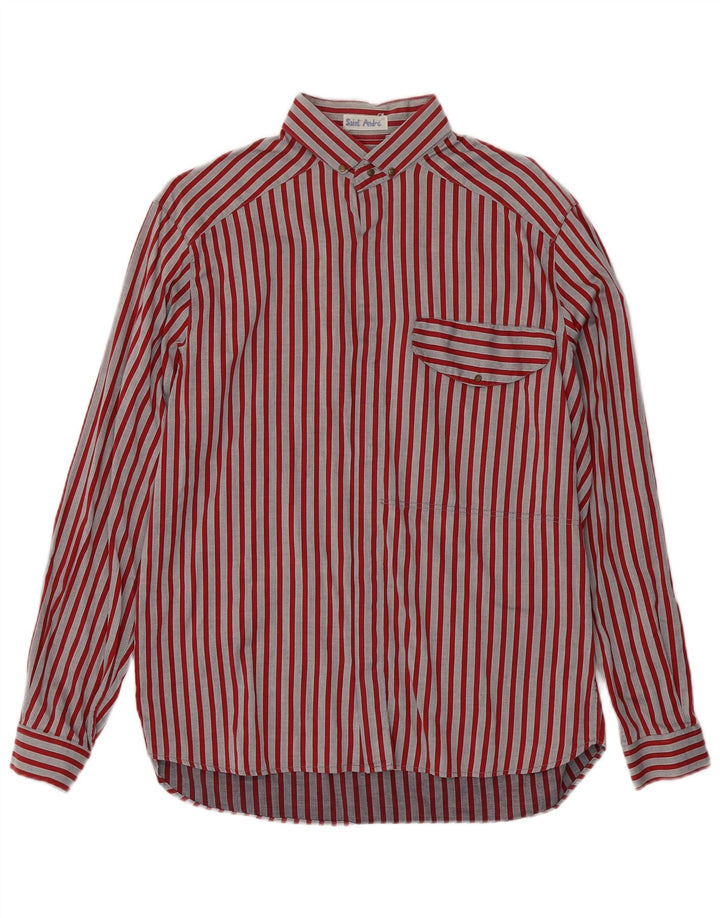 Camisa masculina vintage de algodão listrado vermelho médio