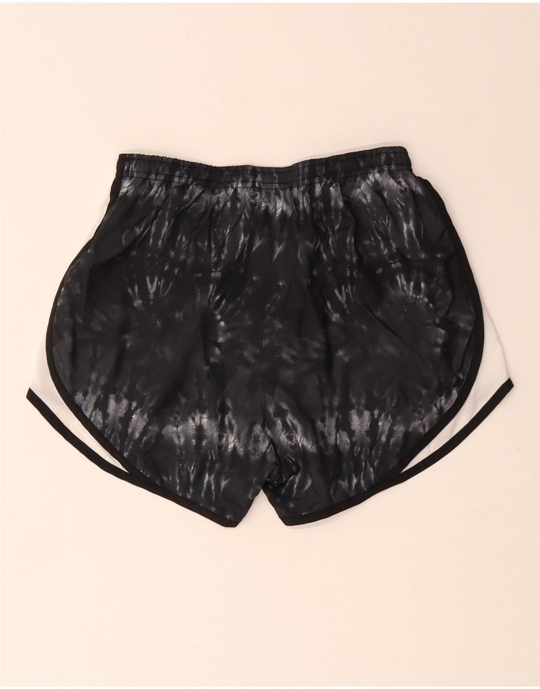 Shorts esportivos femininos Nike Dri Fit UK 8 pequenos pretos tie-dye poliéster