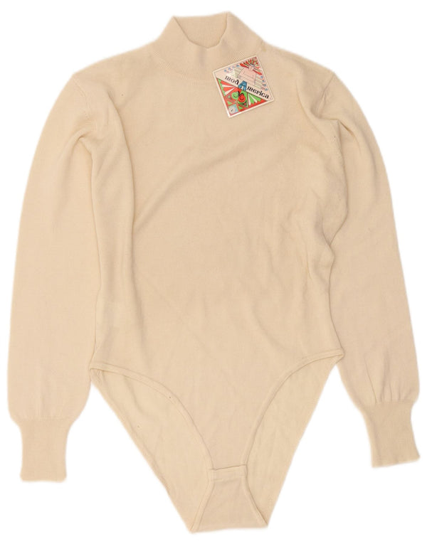 Body feminino vintage de manga comprida UK 14 grande off white