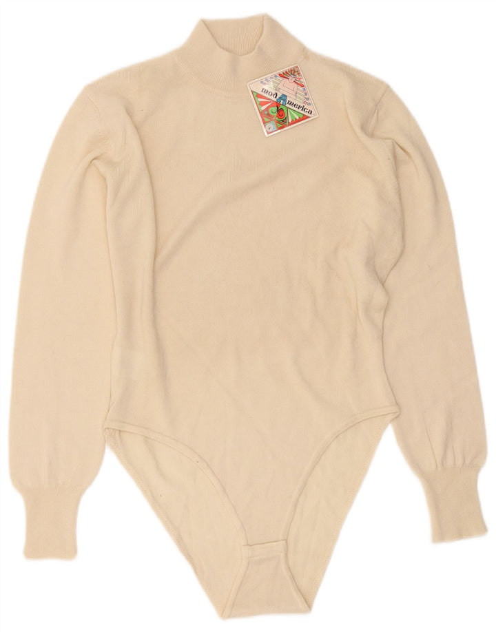 Body feminino vintage de manga comprida UK 14 grande off white