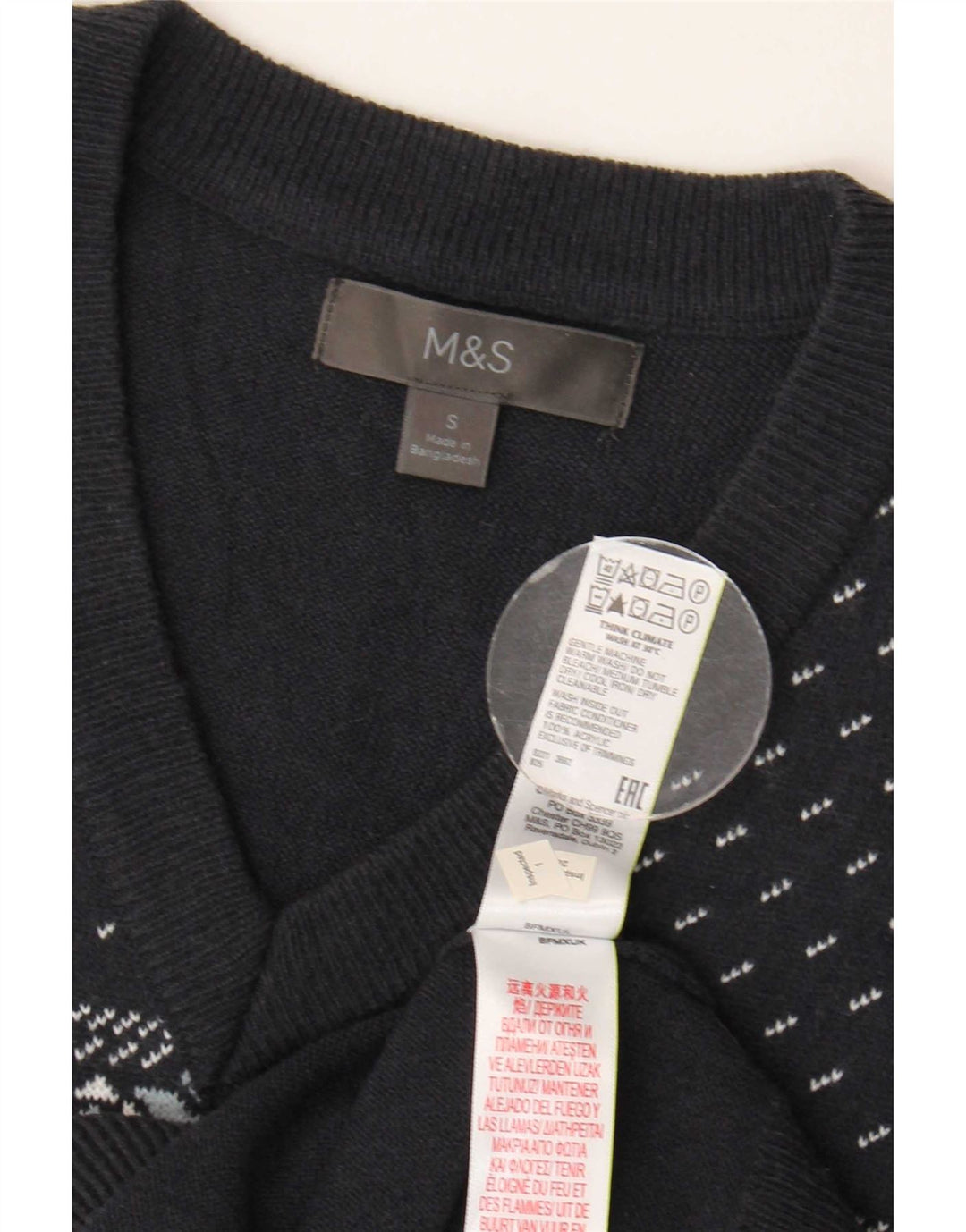 Regata masculina Marks & Spencer com colete pequeno azul marinho Fair Isle acrílico