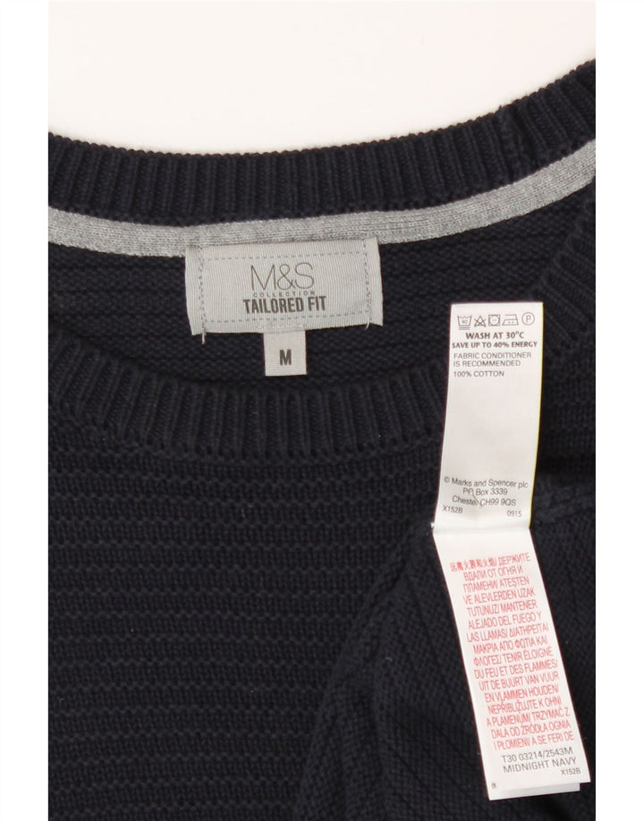 Suéter masculino Marks & Spencer com gola redonda, algodão azul marinho médio
