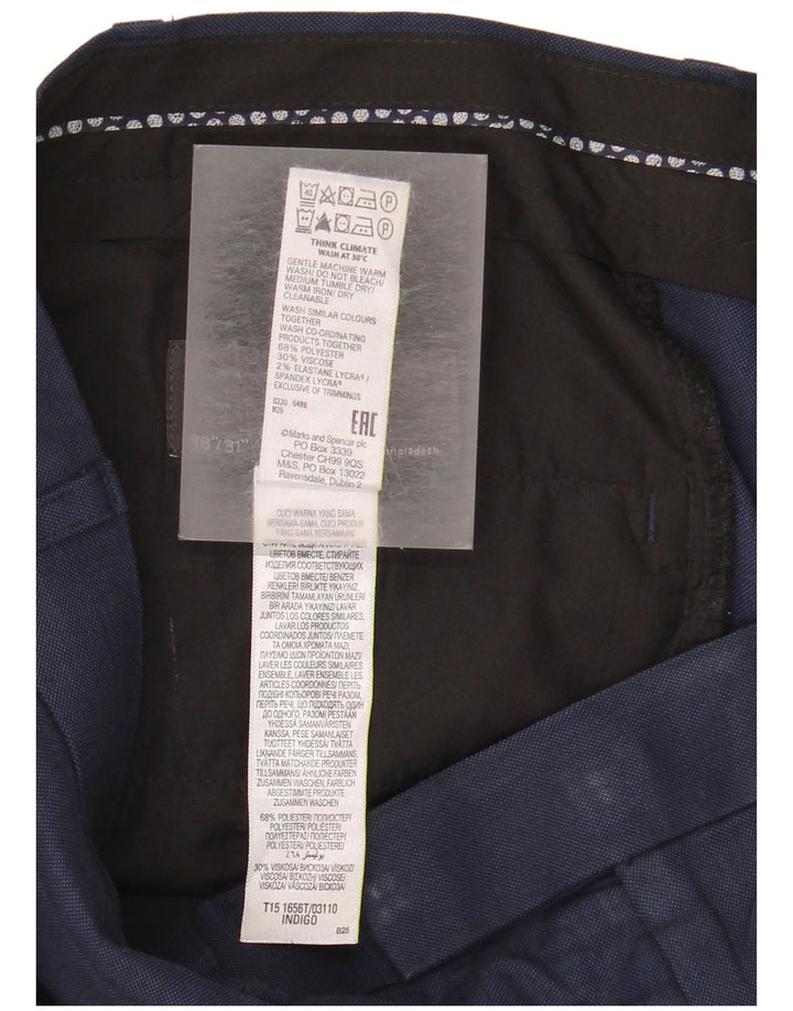 Calça masculina de terno reto Marks & Spencer W38 L31 azul marinho poliéster