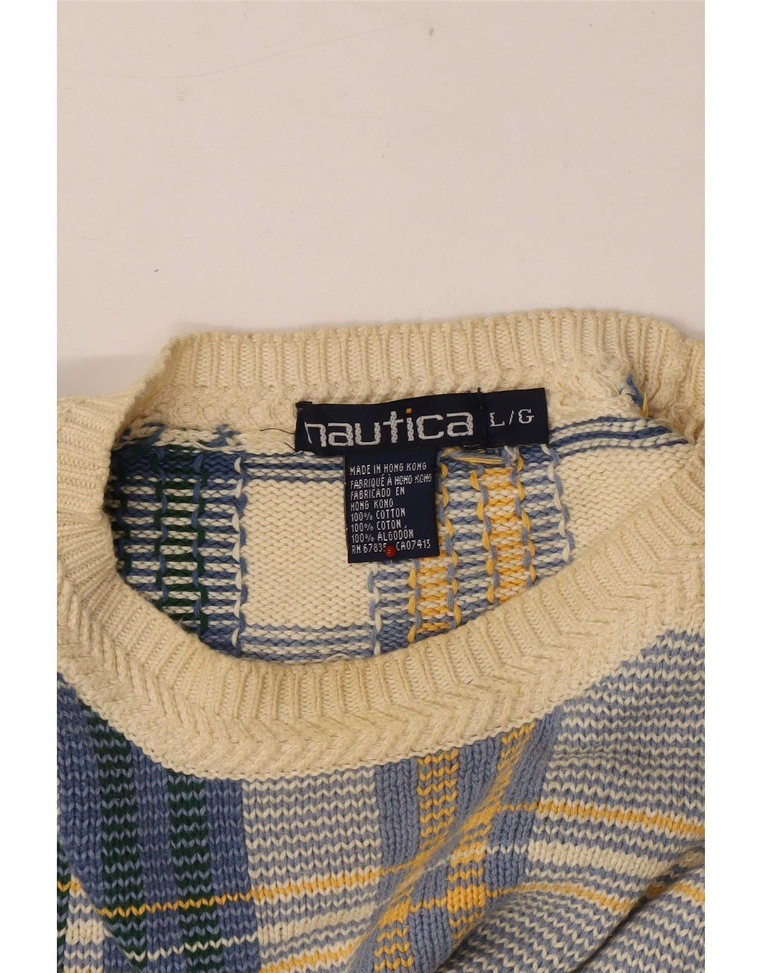 Suéter masculino Nautica com ajuste solto e gola redonda, grande xadrez multicolorido