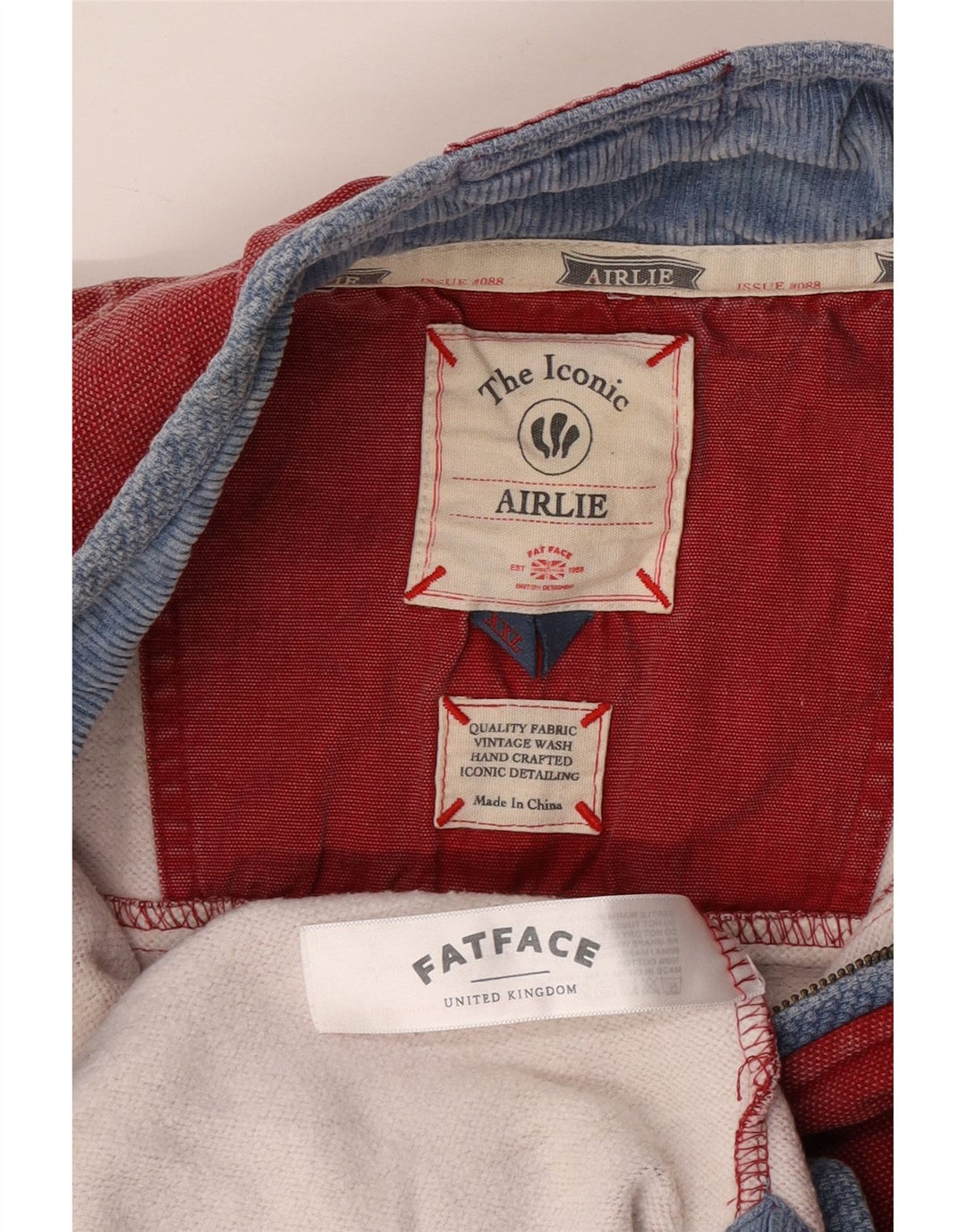 FAT FACE Masculino Airlie Zip Neck Moletom Jumper 2XL Algodão Vermelho