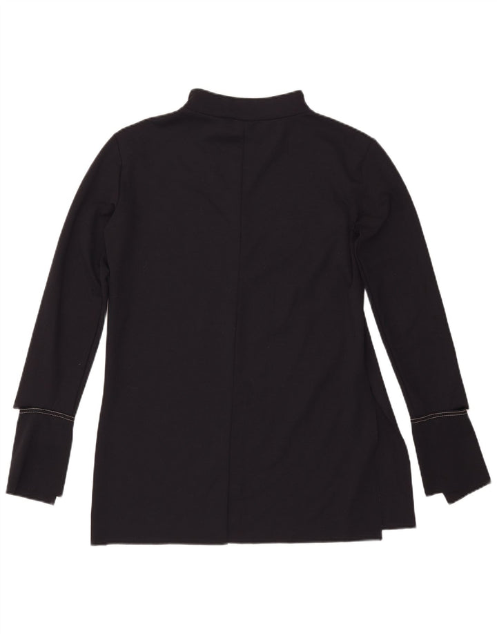 Top feminino Zara manga comprida UK 10 pequeno poliéster preto